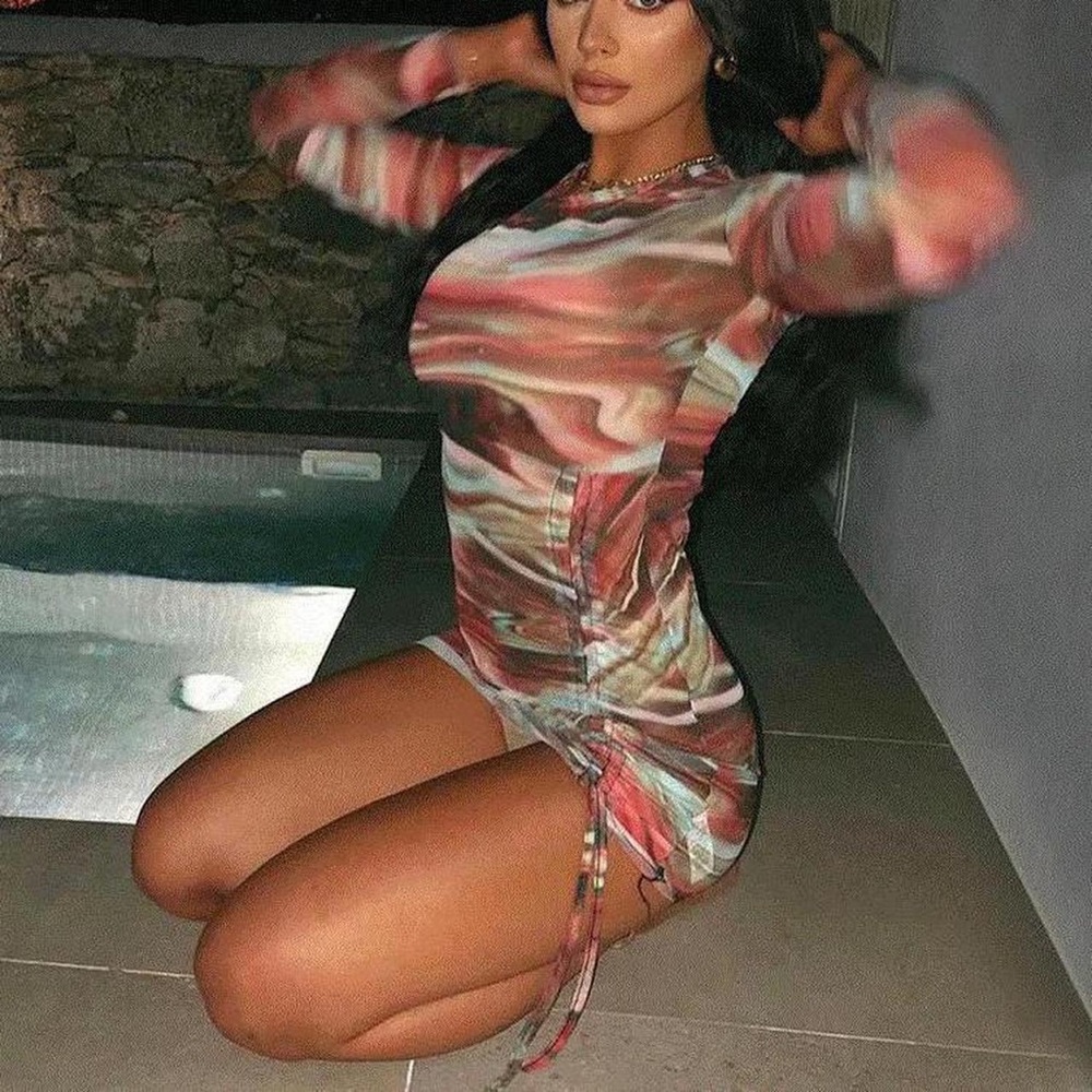 multicoloured longsleeve mini dress - Picture 1 of 4